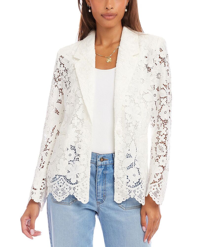 カレンケーン レディース アウター ジャケット・ブルゾン フラワー柄 ブレザー レース フラワー Karen Kane Floralace Scallop Edge Blazer Off White オフホワイト