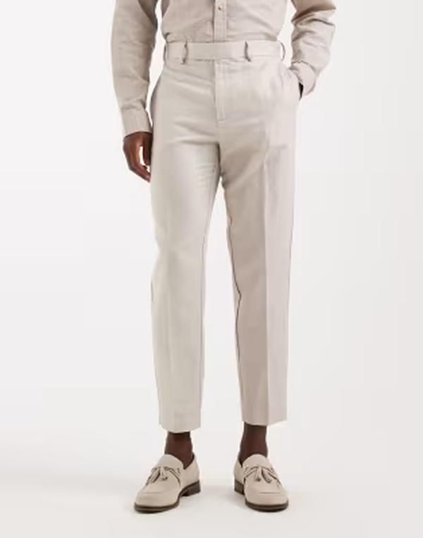 エイソス メンズ ボトムス カジュアルパンツ リネン ASOS DESIGN linen rich taperedress pants in stone ストーン