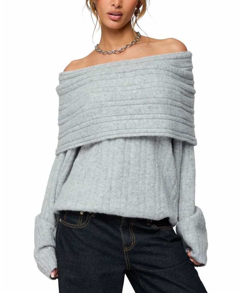 アディクテッド レディース アウター ニット・セーター Edikted Kadenna Oversized Off Shoulder Sweater LightGrayMelange グレー