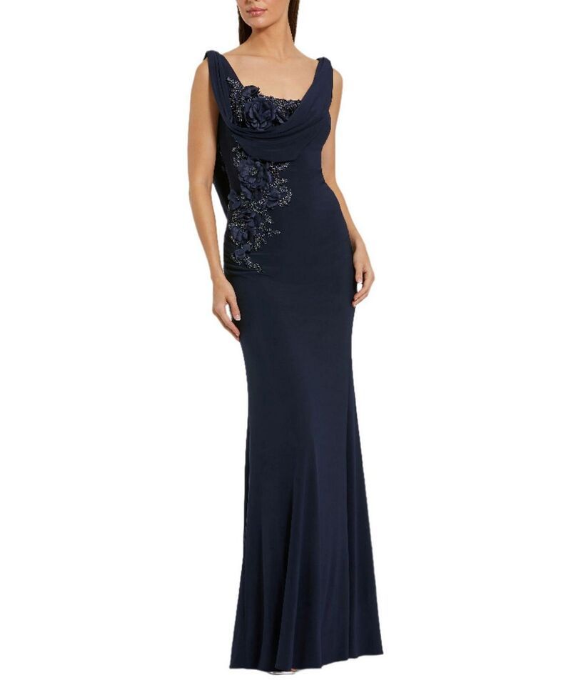 マックダガル レディース トップス ワンピース ノースリーブ ジャージー Mac Duggal Sleeveless Jersey Cowl Neck Gown With Beading Midnight