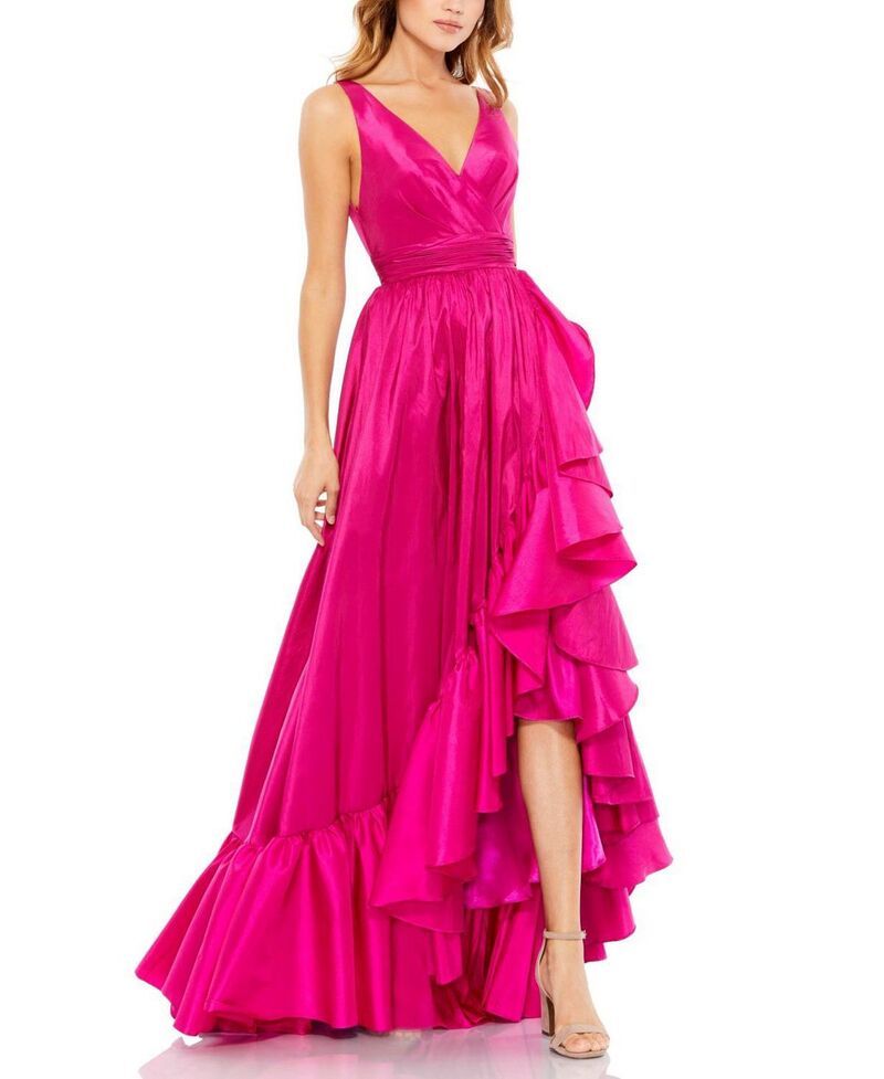 マックダガル レディース トップス ワンピース フリル Mac Duggal Taffeta HiLow Ruffle Gown Magenta マゼンタ
