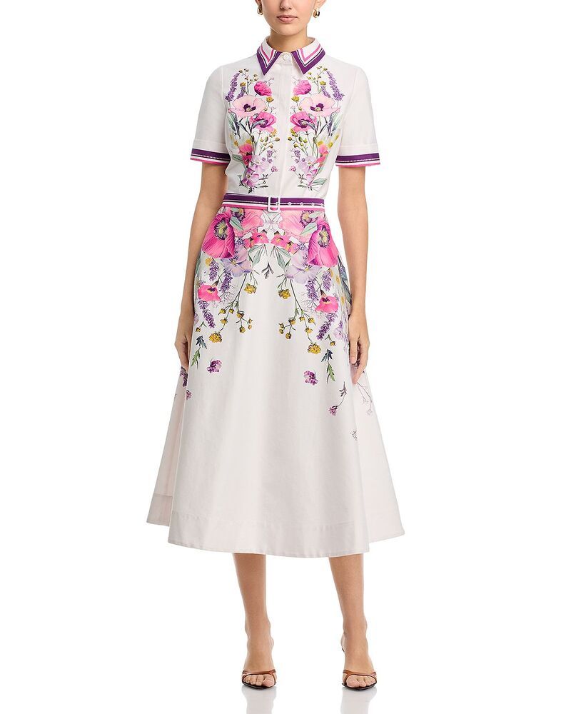 テリジョンバイリッキーフリーマン レディース トップス シャツ フラワー柄 プリント コットン フラワー Teri Jon by Rickie Freeman Cotton Shirtwaist Floral Print Stripe Trim Dress I