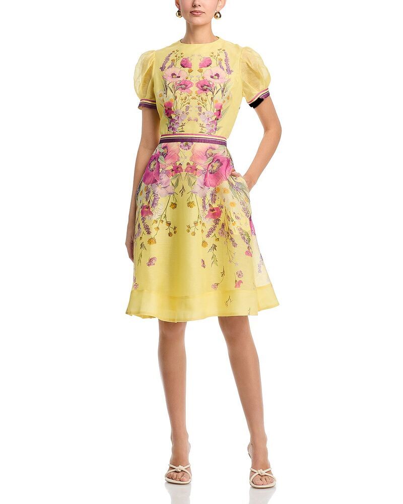 テリジョンバイリッキーフリーマン レディース トップス ワンピース フラワー柄 プリント シルク レース リネン フラワー Teri Jon by Rickie Freeman Silken Linen Short Sleeve Placed Floral P