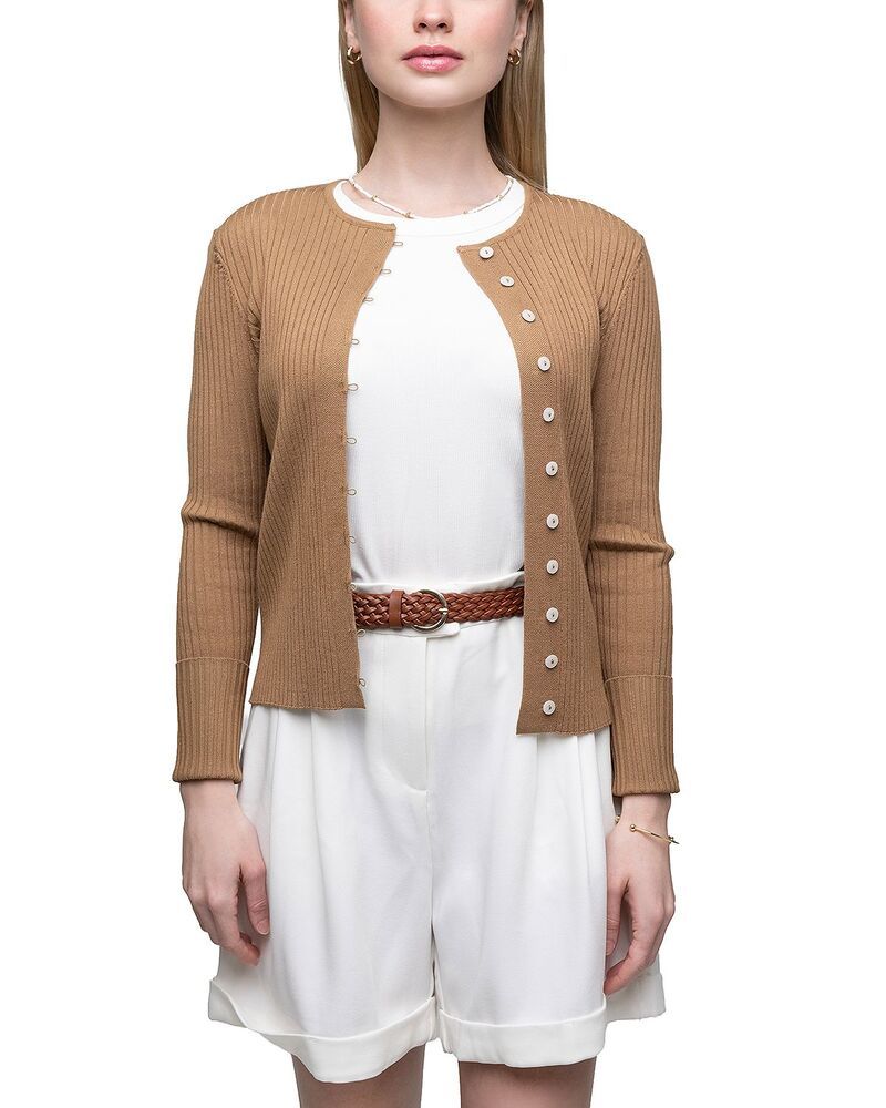 ポイント レディース アウター カーディガン リブ セーター ニット Point Ribbed Knit Cardigan Sweater Iced Coffee コーヒー