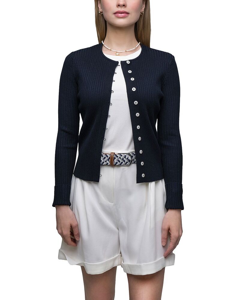 ポイント レディース アウター カーディガン リブ セーター ニット Point Ribbed Knit Cardigan Sweater Navy ネイビー