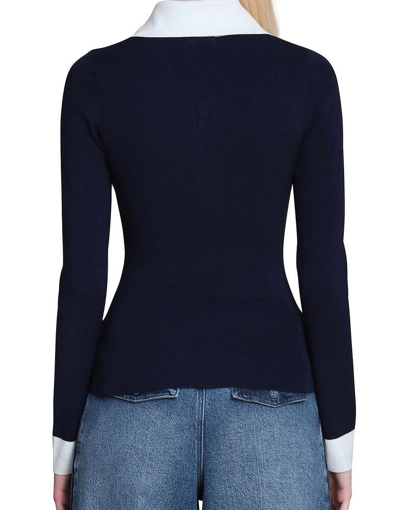 アヴェックレフィーユ レディース トップス シャツ Avec Les Filles Long Sleeve Polo Shirt Navy Colorblock ネイビー