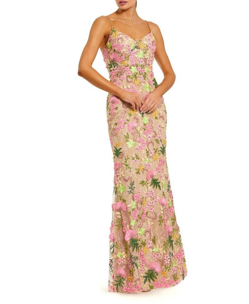 マックダガル レディース トップス ワンピース フラワー柄 ノースリーブ 刺繍 フラワー Mac Duggal Floral Embroidered Sleeveless Column Gownude Multi マルチカラー
