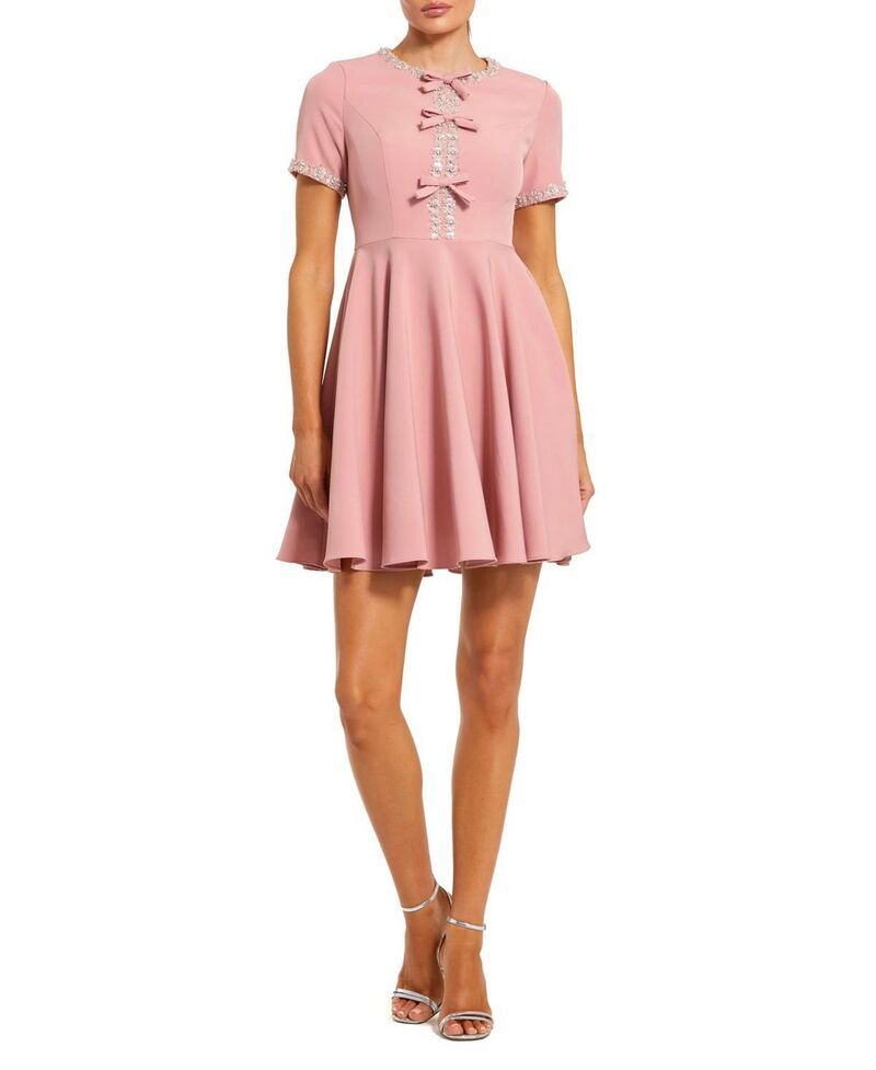 マックダガル レディース トップス ワンピース クレープ A ライン ミニ Mac Duggal Crepe A Line Mini Dress with Rhinestone Beading Dusty Rose
