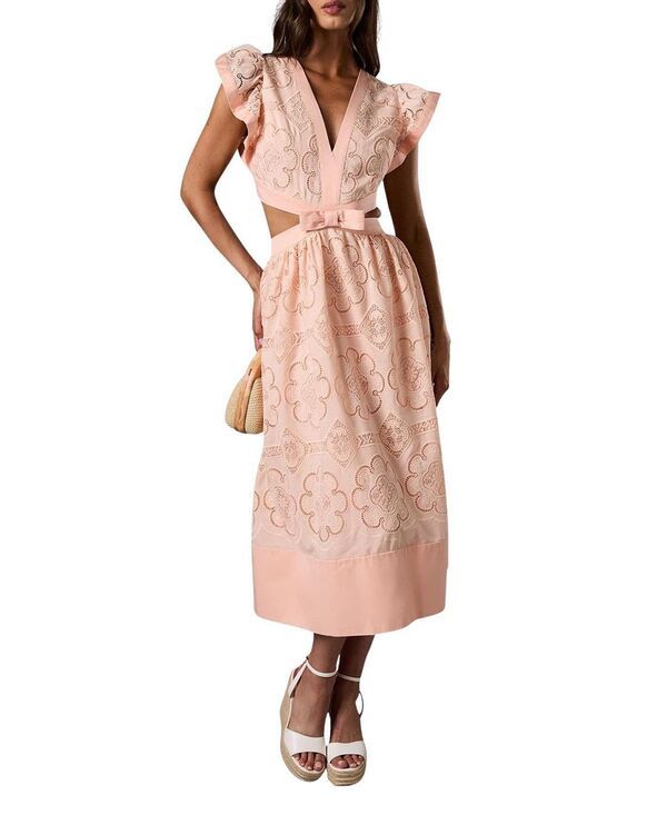 コースト レディース トップス ワンピース Vネック カットアウト ミディ レース Coast VNeck Cut Out Lace Midi Dress Peach ピーチ