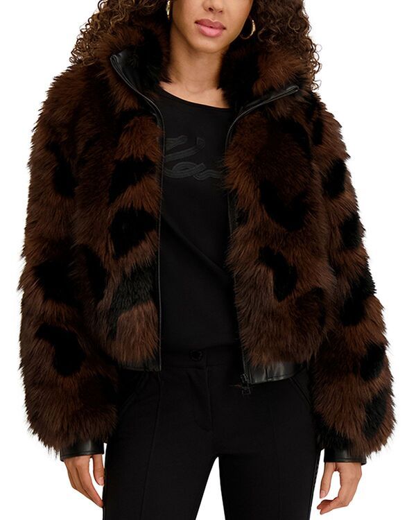 カール ラガーフェルド レディース アウター コート KARLAGERFELD PARIS Multicolor Faux Fur Coat Brown Multi ブラウン