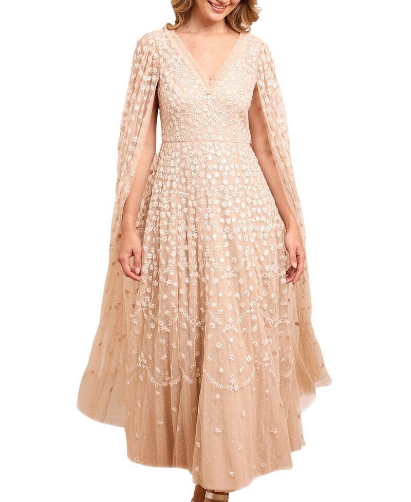 ニードルアンドスレッド レディース トップス ワンピース ケープデザイン アンクル キャップ ケープ Needle Thread Clover Cape Sleeve Ankle Gown BeigeCream クリーム