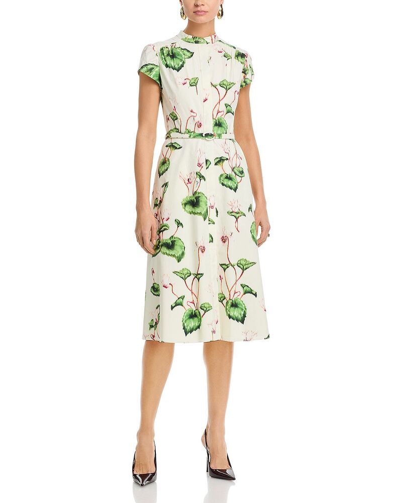 オスカー デ ラ レンタ レディース トップス ワンピース キャップ Oscar de la Renta Cap Sleeve Chine Cyclamen Poplin Day Dress WhiteIvory ホワイト