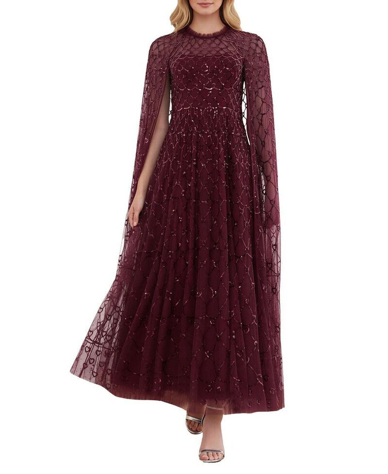 ニードルアンドスレッド レディース トップス ワンピース ケープデザイン アンクル キャップ ケープ Needle Thread Heart Lattice Cape Ankle Gown Claret