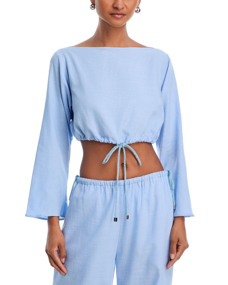 ソリッド アンド ストライプ レディース トップス シャツ クロップド Solid Striped The Chelley Cropped Top Blue Lagoon ブルー