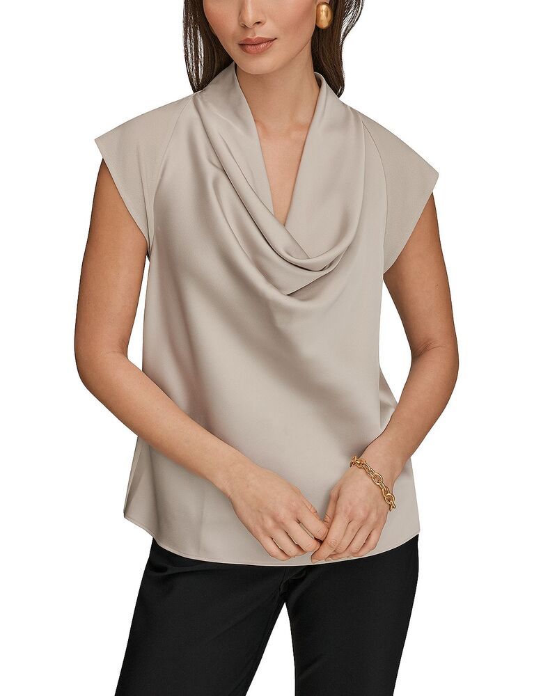 ダナ キャラン ニューヨーク レディース トップス シャツ Donna Karanew York Mixed Media Cowl Neck Top Tuscan Grey グレー