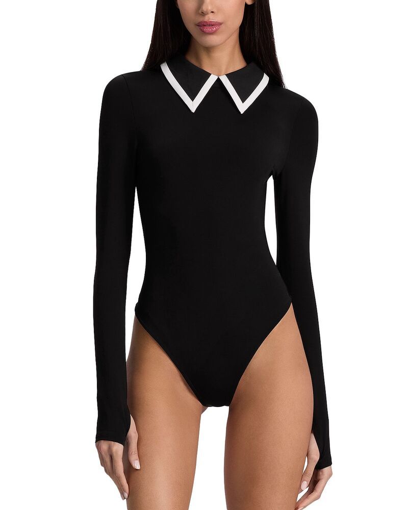 アリスアンドオリビア レディース トップス ポロシャツ ボディースーツ Alice and Olivia Keenan Long Sleeve Polo Bodysuit Black ブラック