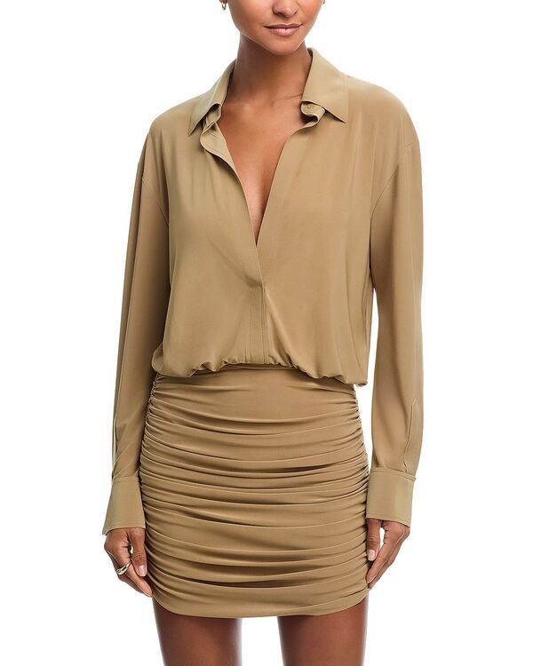 ノーマカマリ レディース ボトムスカート Norma Kamali Boyfriend Neck Shirred Skirt Dress Camel キャメル