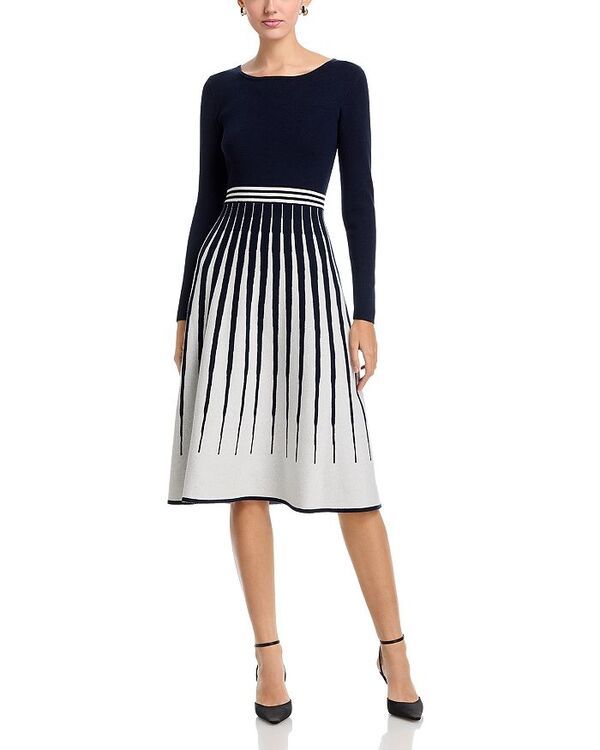 ティー・タハリ レディース アウター ニット・セーター Tahari Long Sleeve Round Neck Sweater Dress Navy White ホワイト