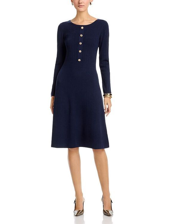 ティー・タハリ レディース アウター ニット・セーター リブ Tahari Long Sleeve Ribbed Sweater Dress Navy ネイビー