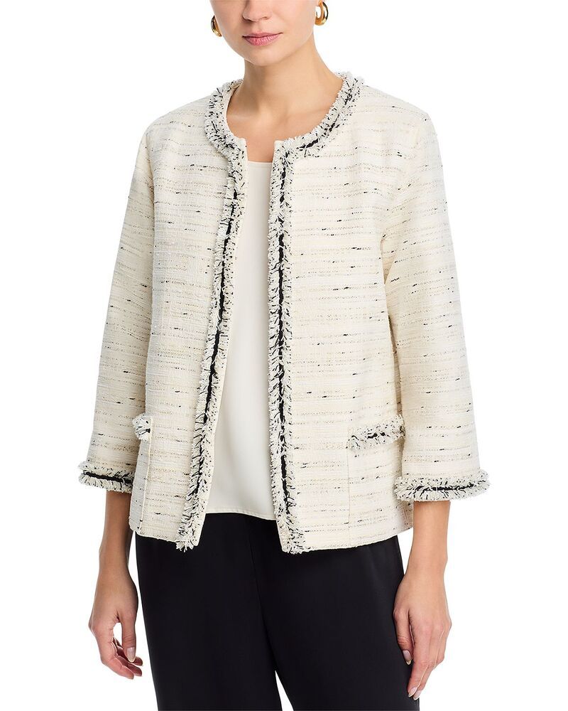 キャロライン ローズ レディース アウター ジャケット・ブルゾン フリンジ Caroline Rose Boxy Fringe Trim Jacket IvoryBlack アイボリー