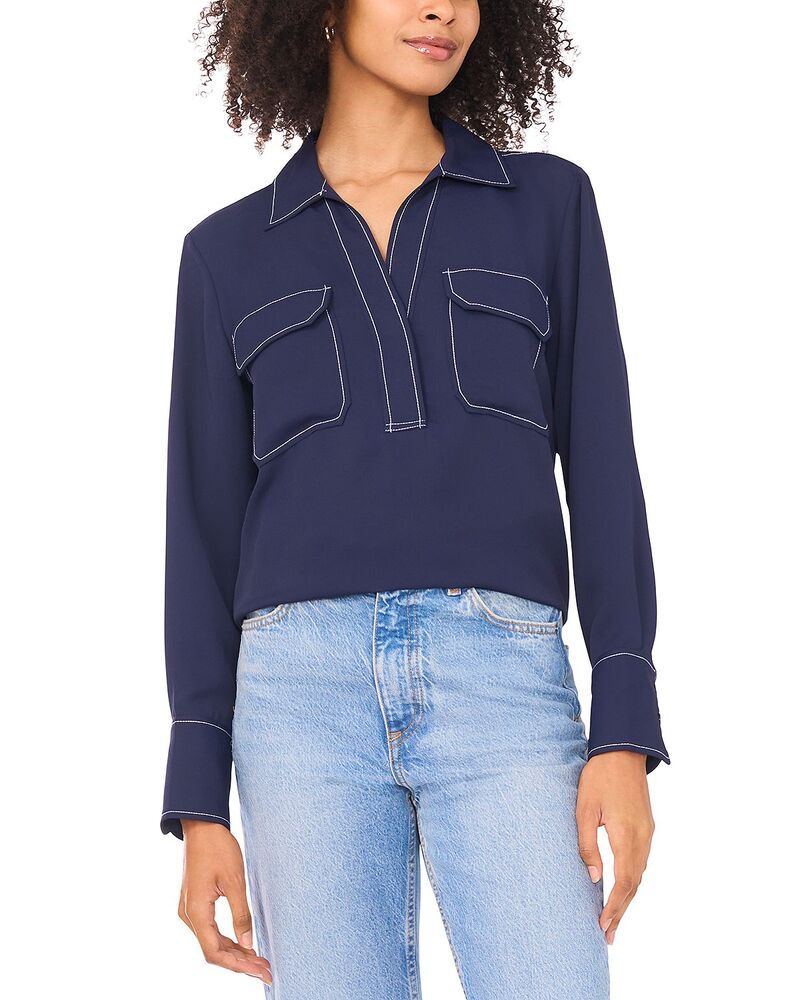 ヴィンスカムート レディース トップス シャツ ブラウス VINCE CAMUTO Half Placket Blouse Classic Navy ネイビー