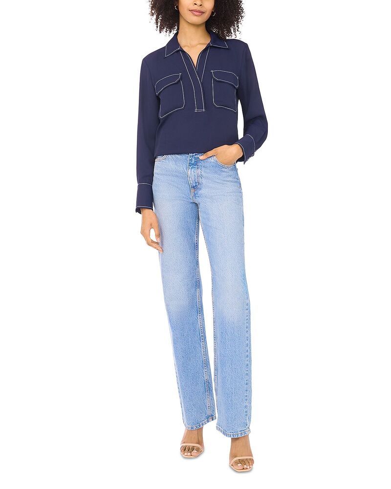 ヴィンスカムート レディース トップス シャツ ブラウス VINCE CAMUTO Half Placket Blouse Classic Navy ネイビー｜長袖