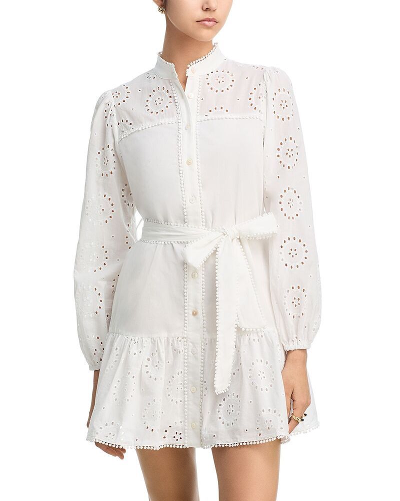 アクア レディース トップス シャツ ミニ AQUA Eyelet Long Sleeve Mini Shirt Dress Exclusive White ホワイト