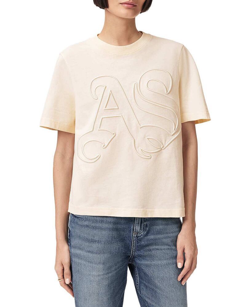 オールセインツ レディース トップス Tシャツ ALLSAINTS Lisa Embossed Tee Pebble White ホワイト