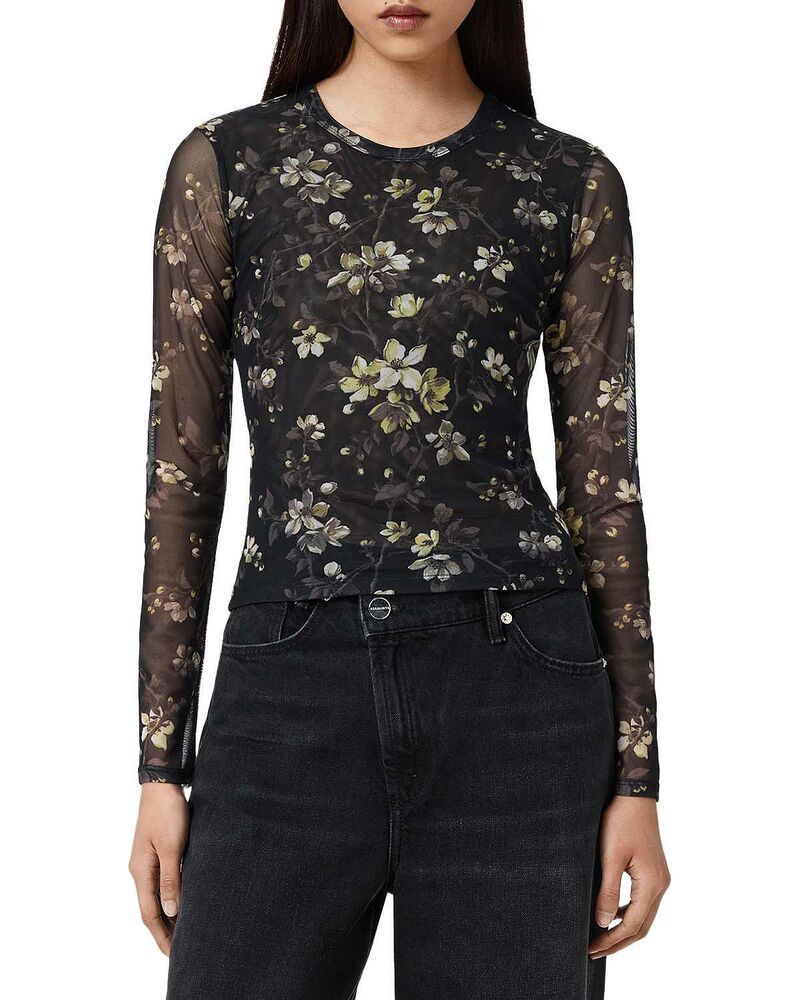 オールセインツ レディース トップス シャツ メッシュ ALLSAINTS Ellie Mesh Top Vine Black ブラック
