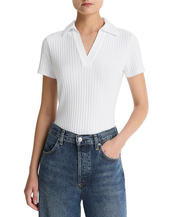ヴィンス レディース トップス ポロシャツ リブ ニット Vince Ribbed Knit Poloptic White ホワイト
