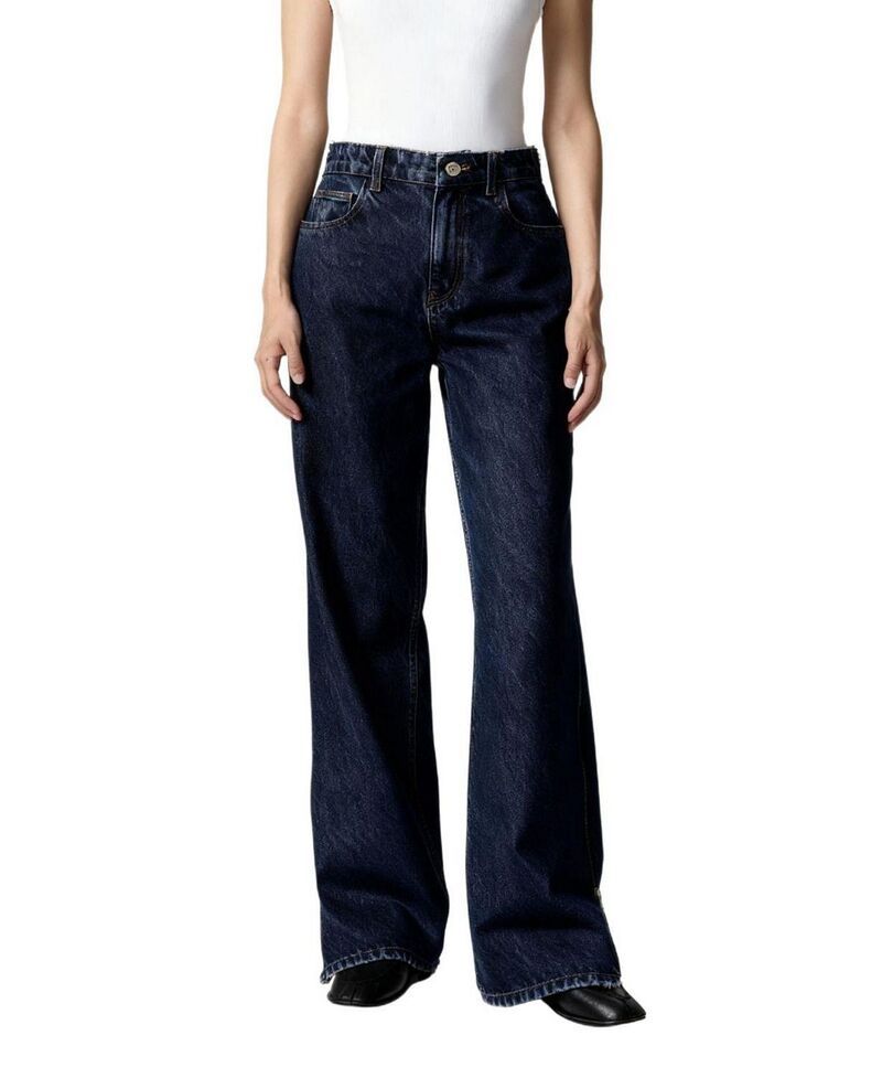 ノクチューン レディース ボトムス カジュアルパンツ デニム NOCTURNE Zip Accent StraightLeg Denim Pants in Dark Wash Navy ネイビー