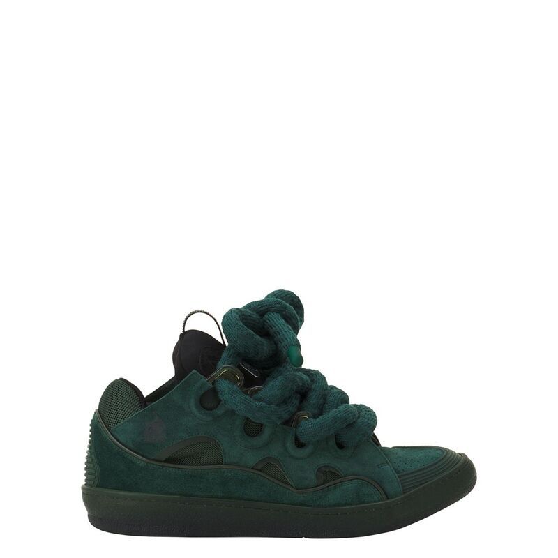ランバン メンズ シューズ スニーカー レース レザー Lanvin Curb Sneakers in Leather with Snake Laces Green Black ブラック