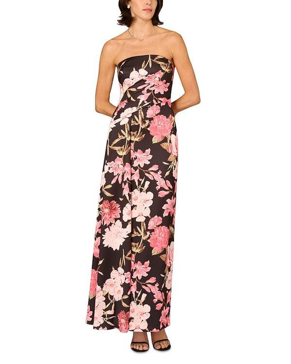 アイダンマットックス レディース トップス ワンピース クレープ サテン Aidan Mattox Crepe Back Satin Long Dress BlackPink Multi ブラック