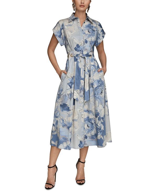 ダナキャラン レディース トップス シャツ キャップ Donna Karan Tie Front Cap Sleeve Shirtdress Tempest Multi マルチカラー