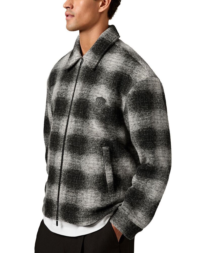 レイス メンズ アウター ジャケット・ブルゾン 刺繍 REISS Brushed Check Embroidered Jacket BlackWhite ホワイト