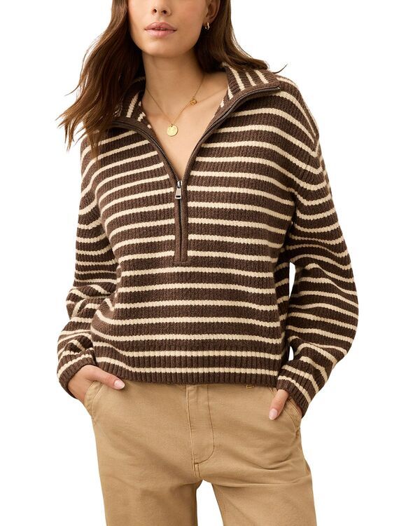 ファレティ レディース アウター パーカー・スウェット ハーフジップ セーター Faherty Jackson Quarter Zip Sweater Mocha Stripe モカ