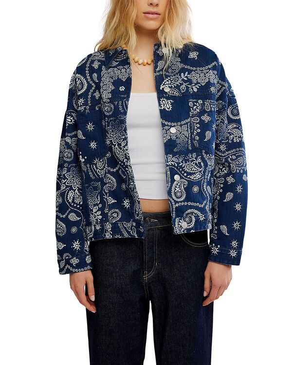 フリーピープル レディース アウター ジャケット・ブルゾン プリント デニム Free People Opal Swing Printedenim Jacket Navy Combo ネイビー