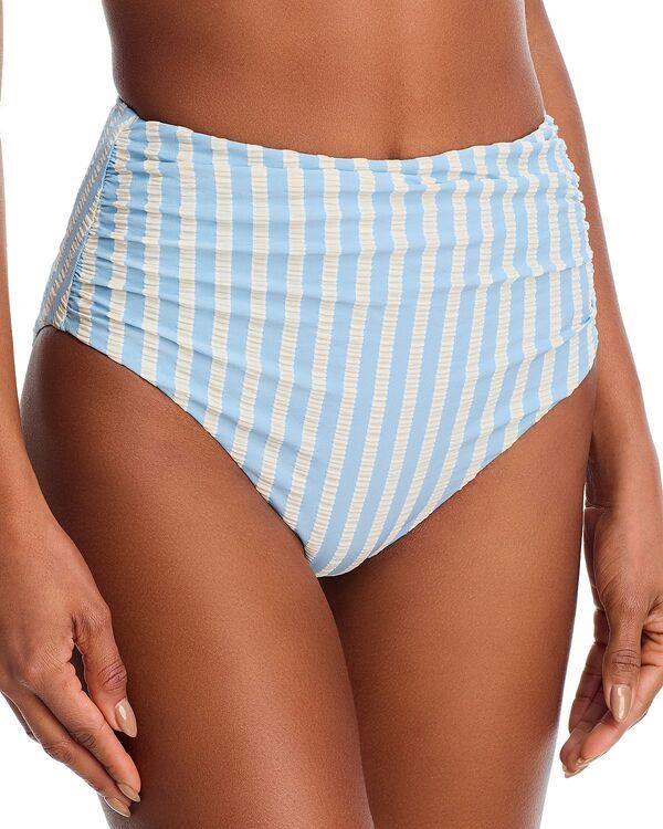 シムカイ レディース 水着 ボトムスのみ ギャザー SIMKHAI Teya High Waisted Ruched Bikini Bottom Hydrangea Blue Stripe ブルー