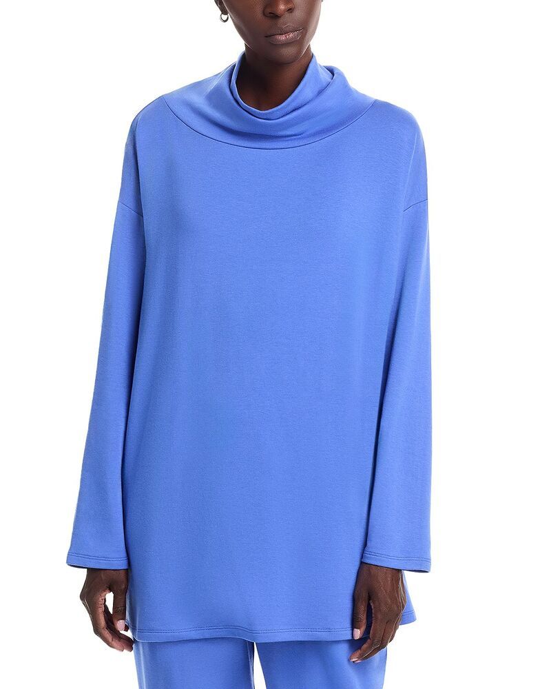 エイリーンフィッシャー レディース トップス シャツ スタンドネック パイル Eileen Fisher Terry Hug Drapey Funnel Neck Tunic Blue Star ブルー