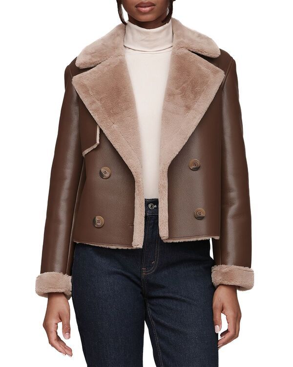 バガテル レディース アウター ジャケット・ブルゾン Bagatelle Double Breasted Faux Shearling Jacket Chocolate チョコレート