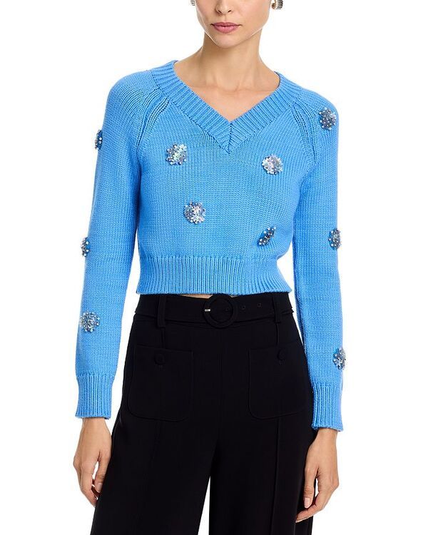 サンク セプト レディース アウター ニット・セーター Vネック Cinq Sept Embellished VNeck Sweater Cobalt Wave コバルト
