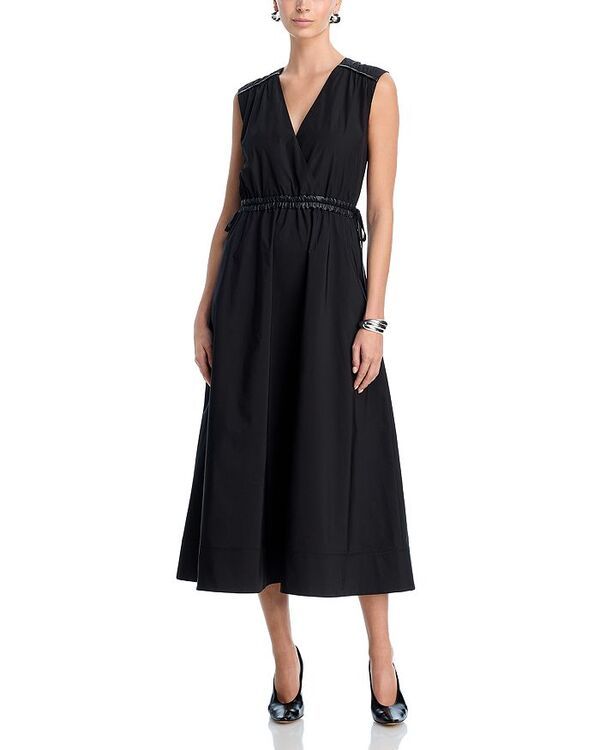デレクラムテンクロスバイ レディース トップス ワンピース レザー フェイクレザー Derek Lam 10 Crosby Eros Faux Leather Trim Poplin Dress Black ブラック