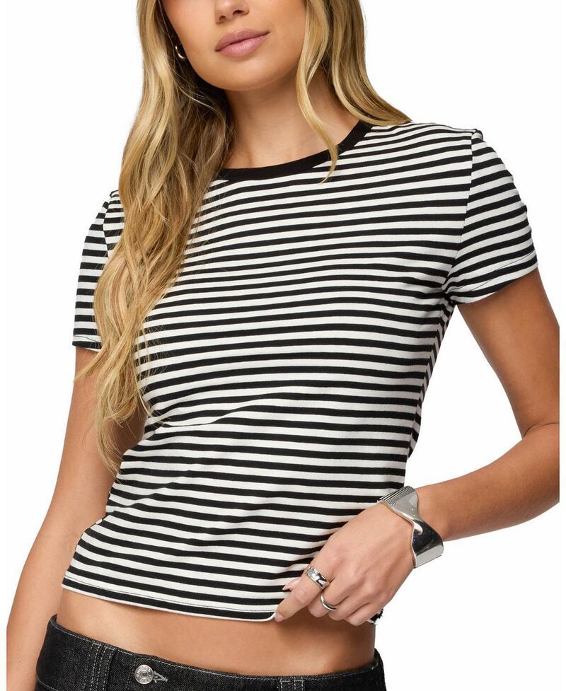 アディクテッド レディース トップス シャツ Edikted Nessie Striped T Shirt BlackAndWhite ホワイト 7,285円