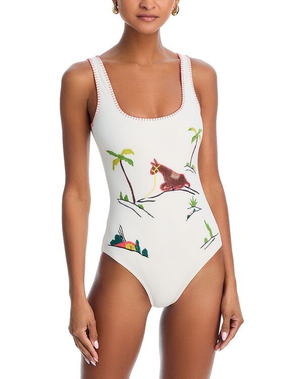 スタウド レディース 水着 上下セット 刺繍 STAUD Lea Embroidered One Piece Swimsuit Riviera Ivory アイボリー