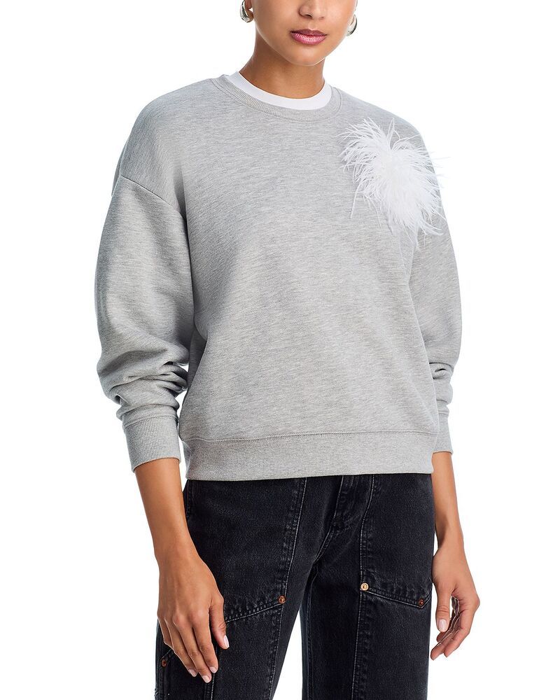 アクア レディース アウター パーカー・スウェット クルーネック シャツ フリース AQUA Feather Pin Fleece Crewneck Sweatshirt Exclusive Heather Grey グレー