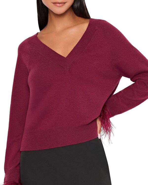 ミリー レディース アウター ニット・セーター MILLY Feather Cuff Sweater Burgundy バーガンディ