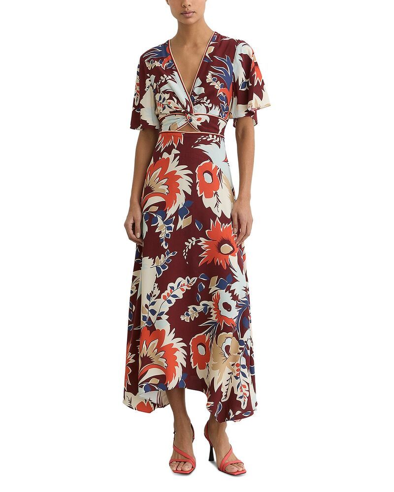 レイス レディース トップス ワンピース プリント ミディ REISS Asha Printed Midi Dress Burgundy バーガンディ 71,390円