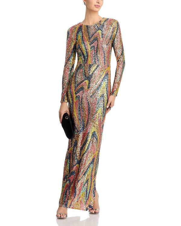 アクア レディース トップス ワンピースパンコール マキシ AQUA Long Sleeve Sequin Swirl Maxi Dress Exclusive Multi マルチカラー