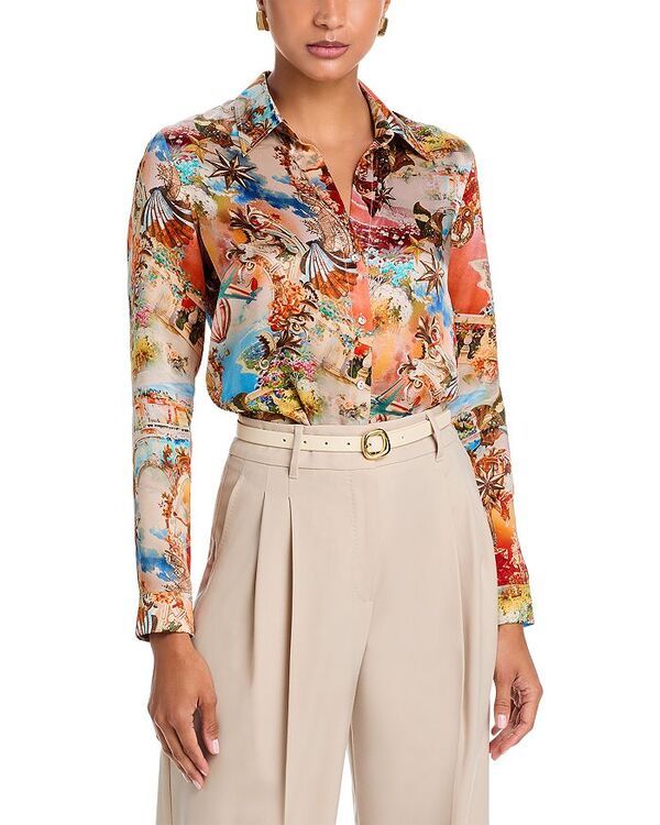 ラジャンス レディース トップス シャツ プリント シルク ブラウス LAGENCE Tyler Silk Printed Split Neck Blouse Multi Collage マルチカラー
