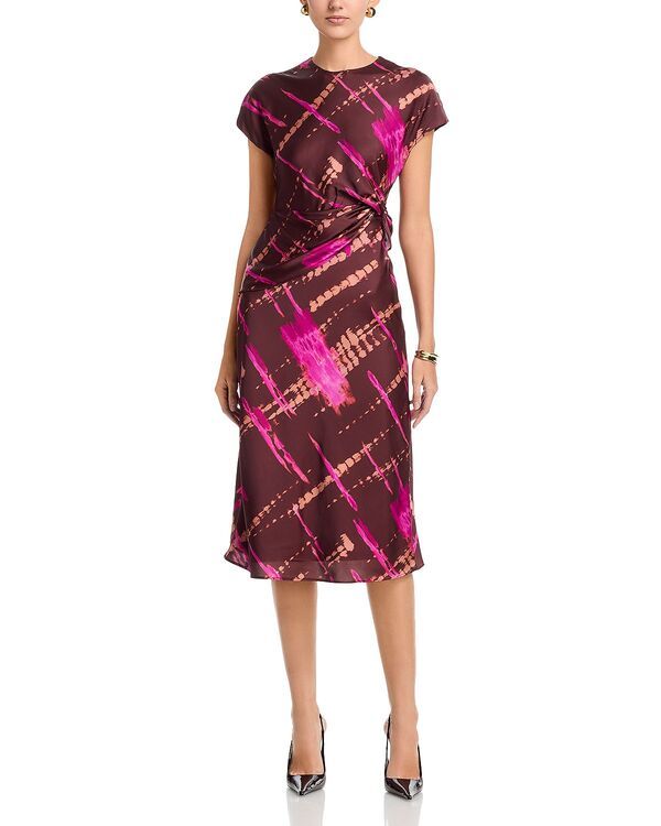 エリアスターズ レディース トップス ワンピース ドレープリント サテン Area Stars Avery Draped Printed Satin Dress Brown Abstract ブラウン